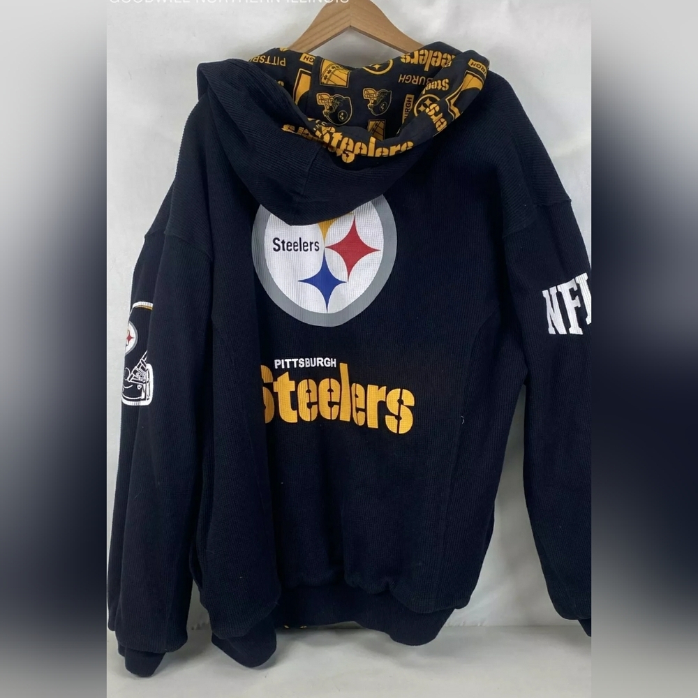 NFL Pittsburgh Steelers Black Waffle Knit Full Zip Reversible Hoodie Jacket XXL - Picture 3 of 6